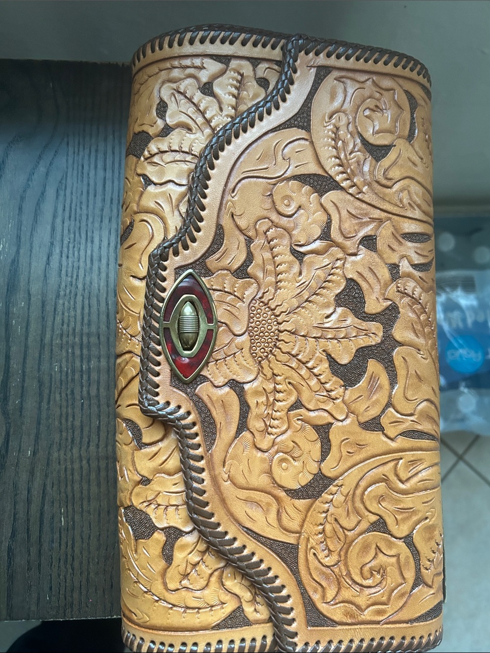 Tooled Leather Wallet western Clutch